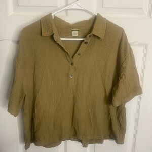 Magaschoni Textured Gauze Short Sleeve Top olive green